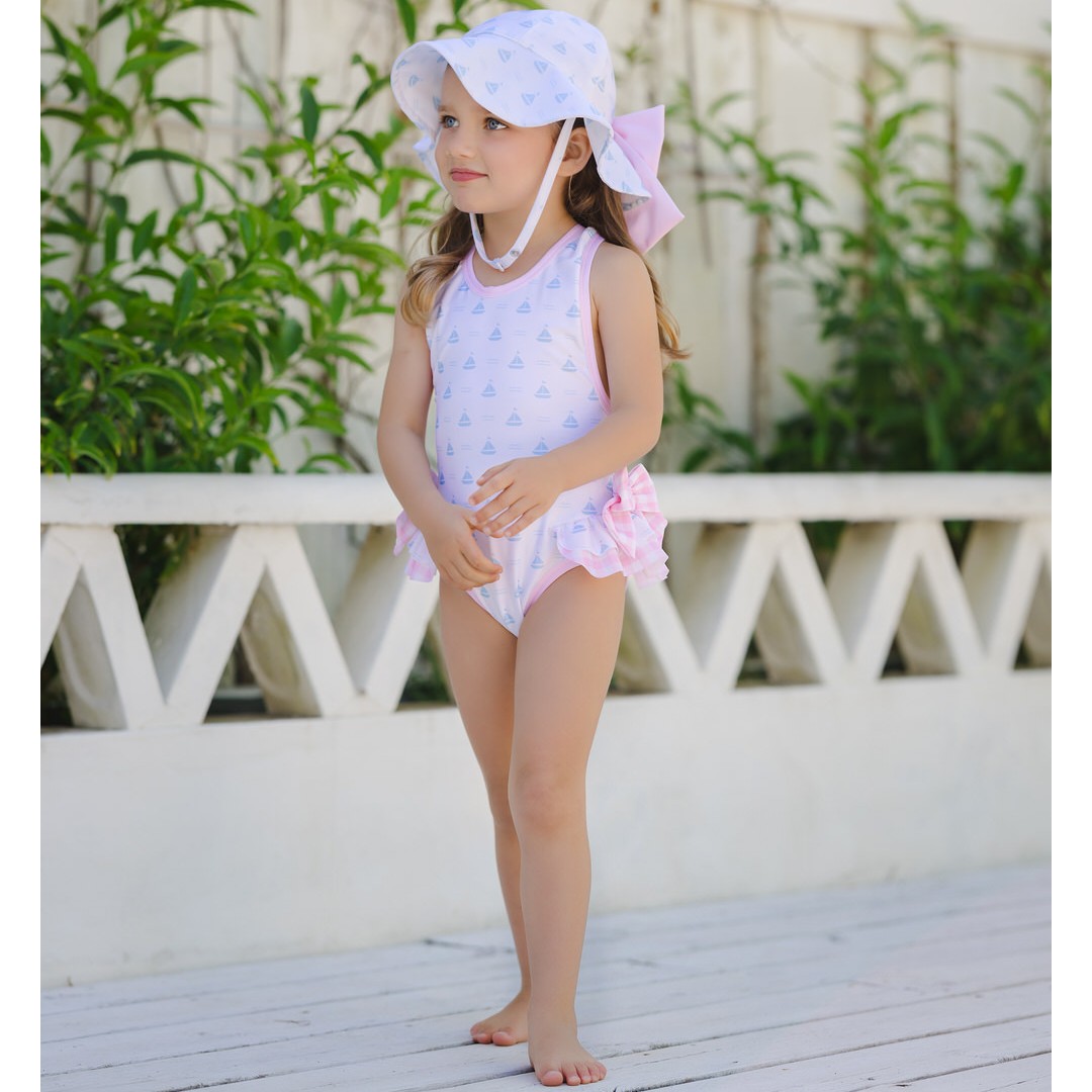 Blue Sailboats Lyrca Sunny Hat