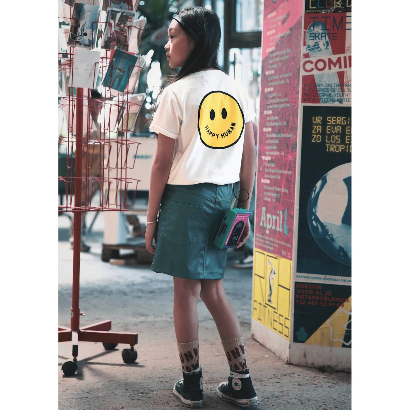 Metallic Green Leather Skirt