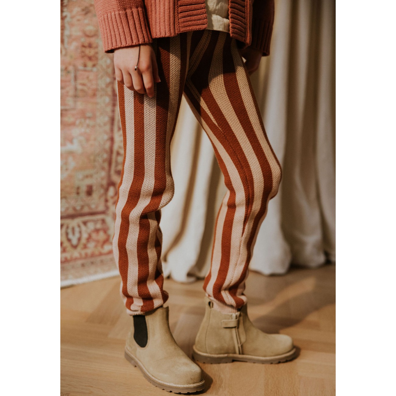 Stripes Knitted Leggings Caramel