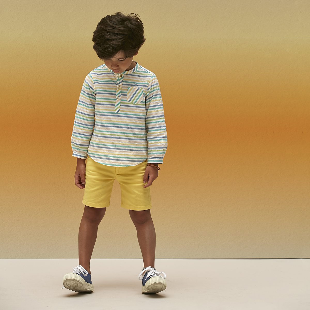 Striped Shirt & Yellow Shorts Set