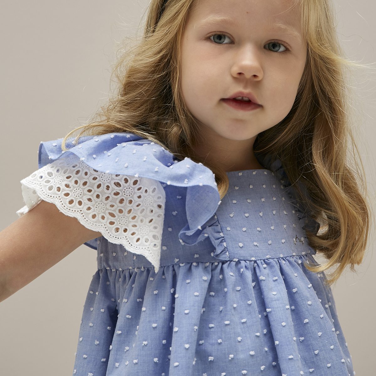 Spot Embroidered Lace-Trim Dress