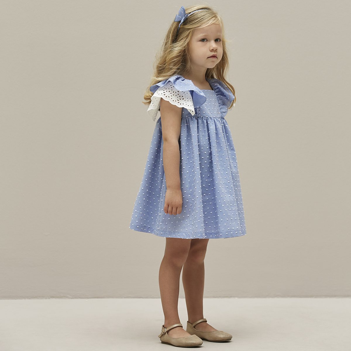 Spot Embroidered Lace-Trim Dress