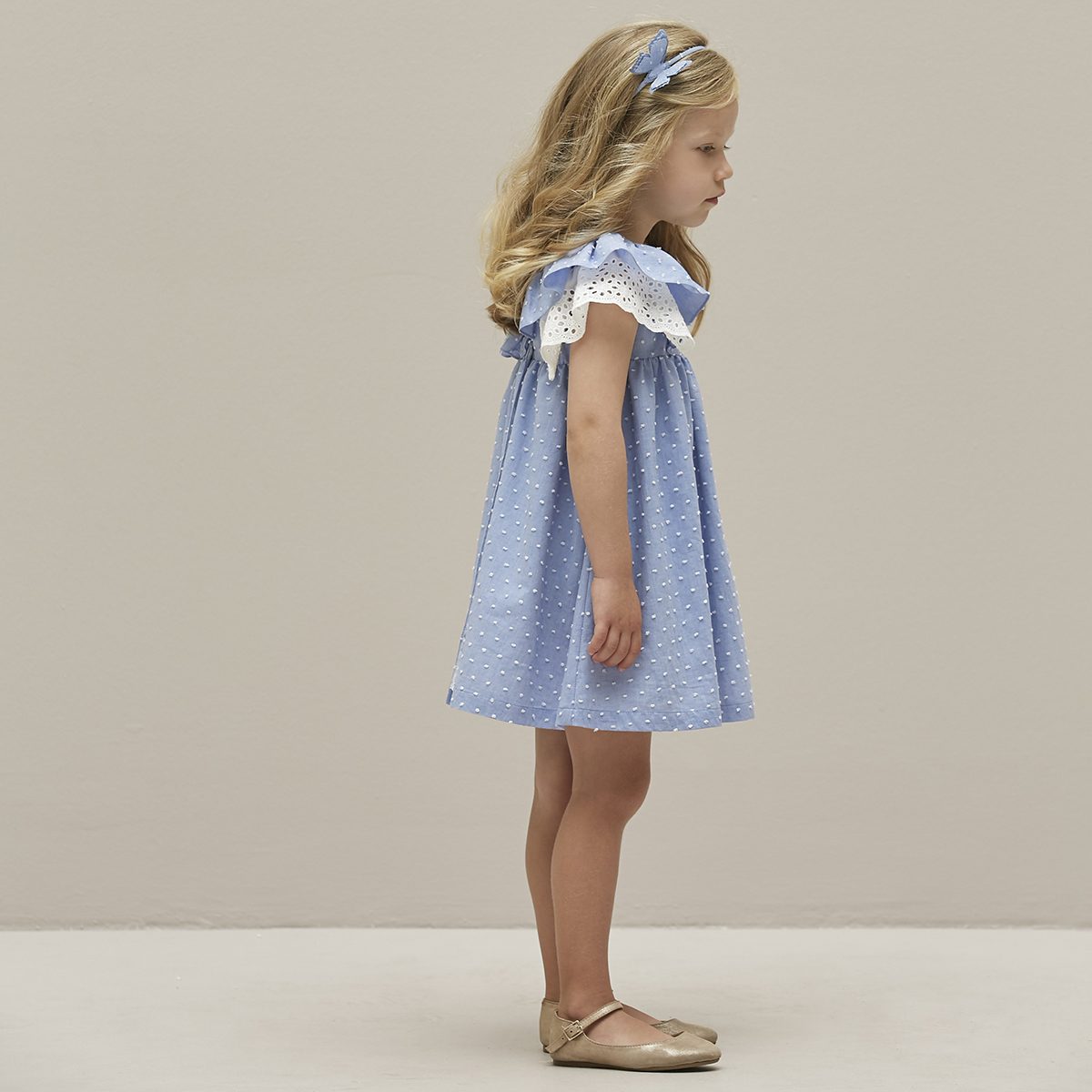 Spot Embroidered Lace-Trim Dress