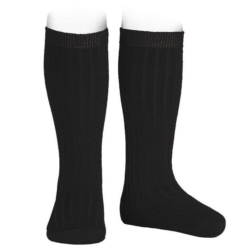 1216/2 Merino Wool Blend Rib Knee Socks | Black (900)