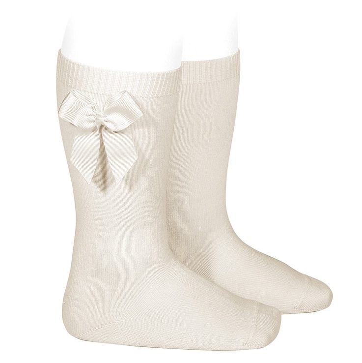 Grossgrain Side Bow Knee-high Socks | Linen (304)