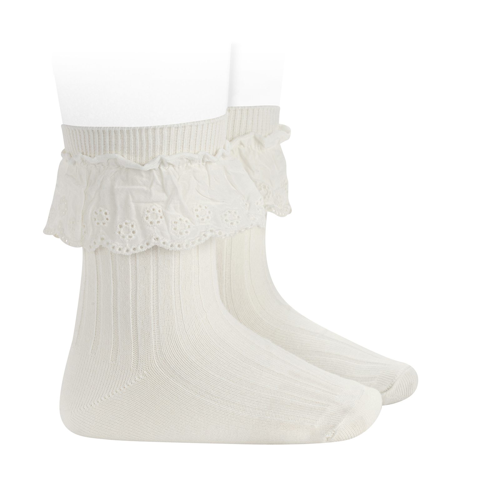 Rib Short Socks W/ Embroidered Batiste | Cream (202)