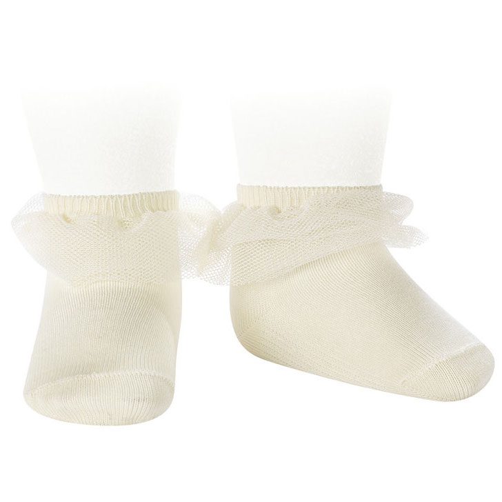 2488/4 Frill Tulle Ankle Socks | Beige (303)