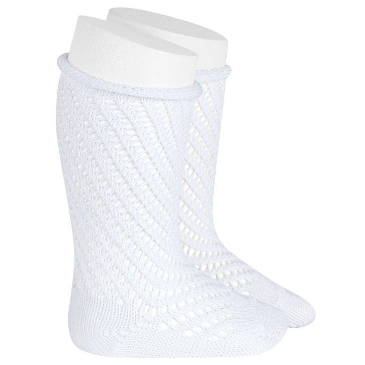 Net Openwork Perle Knee High Socks W/ Rolled Cuff | White (200)