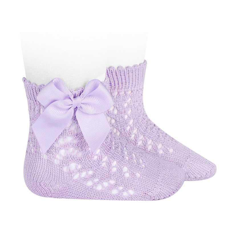 Perle Openwork Short Socks W/ Bow | Mauve (124)