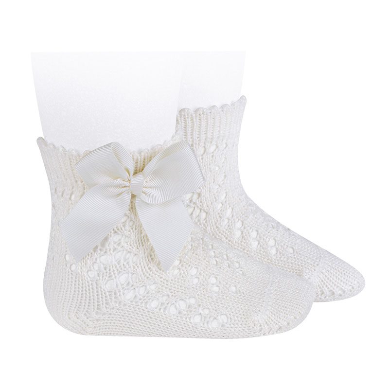 Perle Openwork Short Socks W/ Bow | Cream (202)