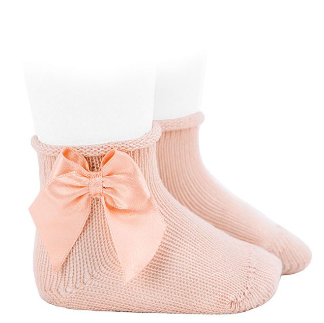 Perle Baby Booties W/ Satin Bow & Rolled Cuff | Nude (674)