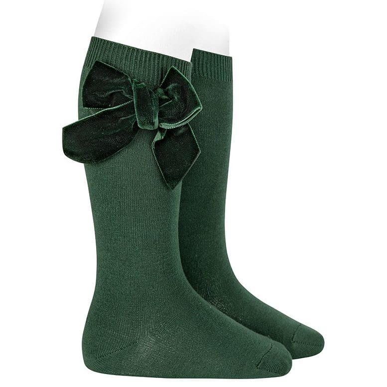 2489/2 Side Velvet Bow Knee-high Socks  | Bottle Green 780 (Copy)