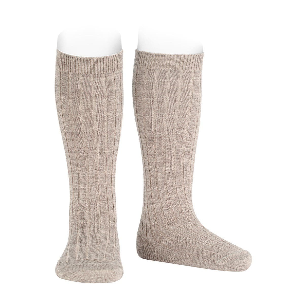 1216/2 Merino Wool Blend Rib Knee Socks | Oatmeal 901
