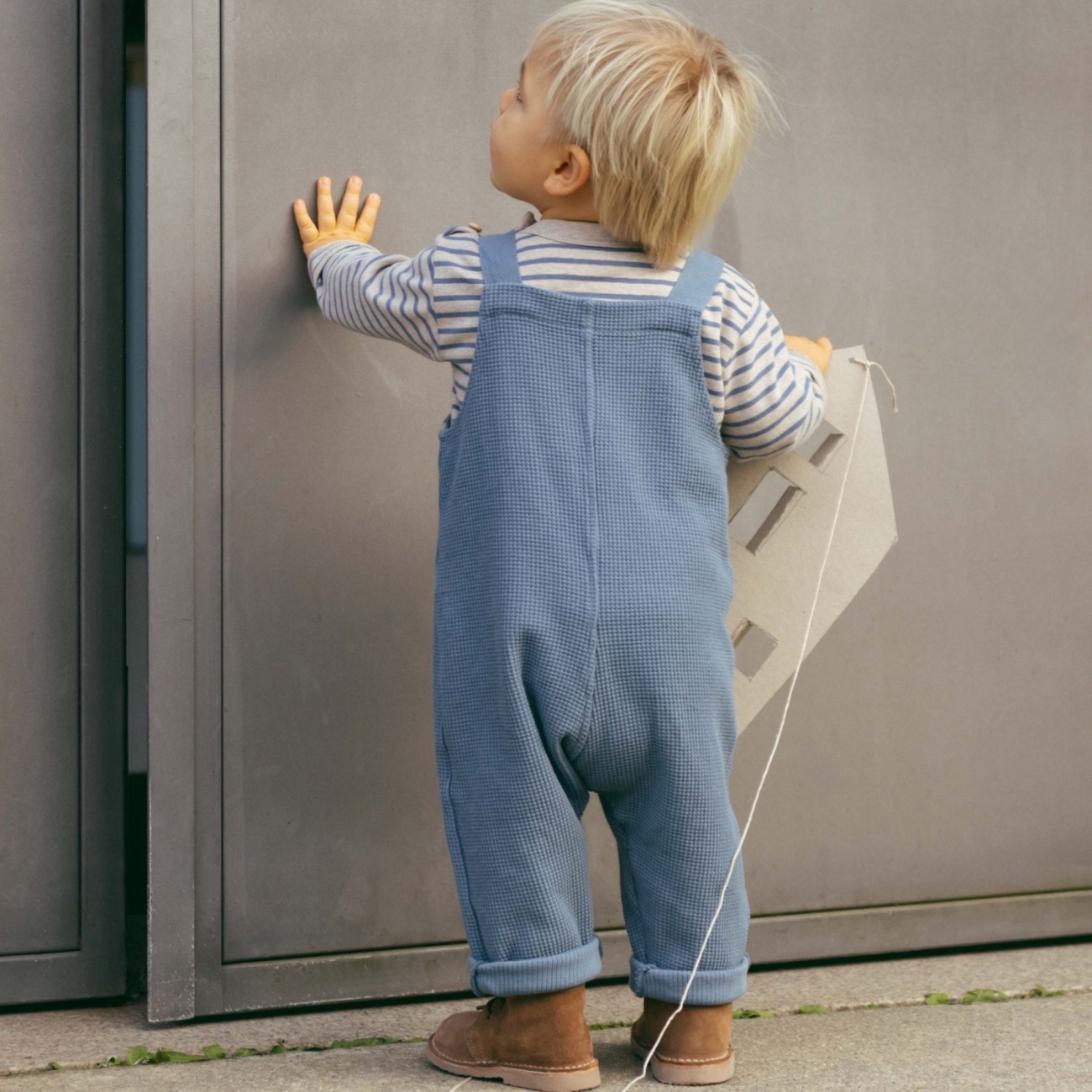 Stripe Long Sleeve & Dungarees Waffle English Blue