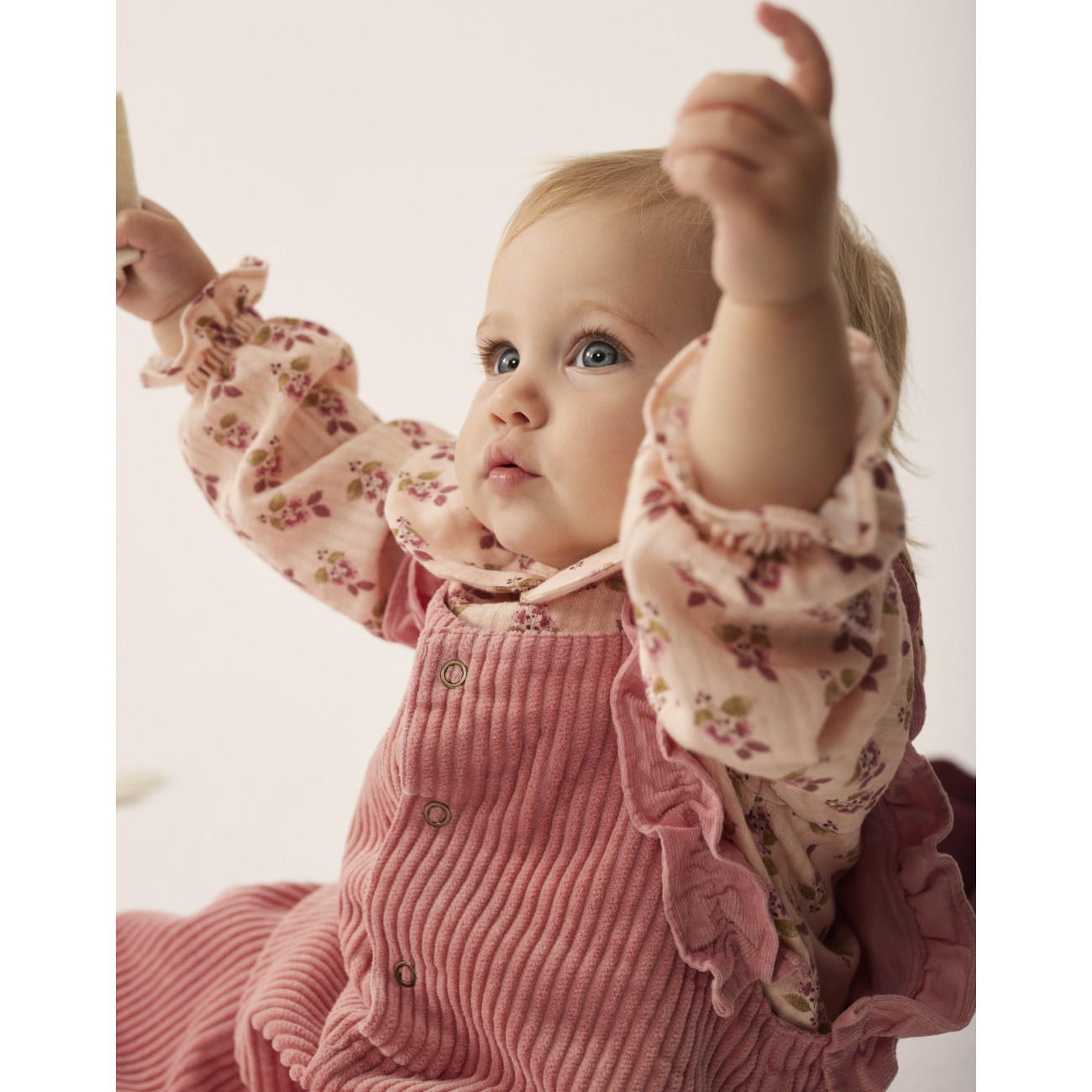 Bloom Textured Blouse & Wide corduroy Ruffled Overalls