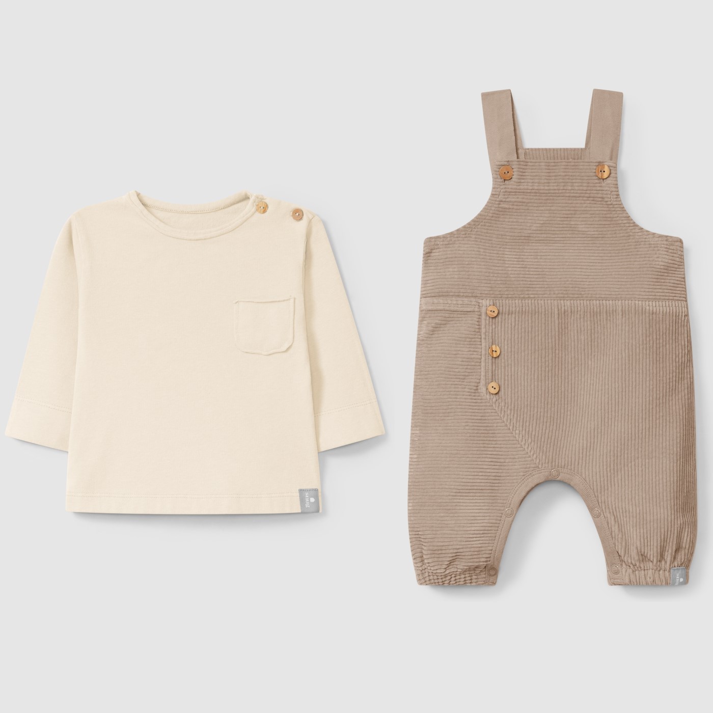 Velvet Dungarees & Long Sleeve W/ Pocket | Mauve & Sand