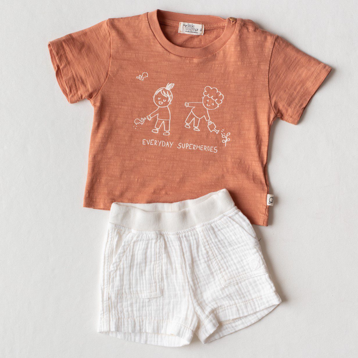 River Terracotta Rub Slub T-Shit & Ariel Ivory Gauze Bermuda