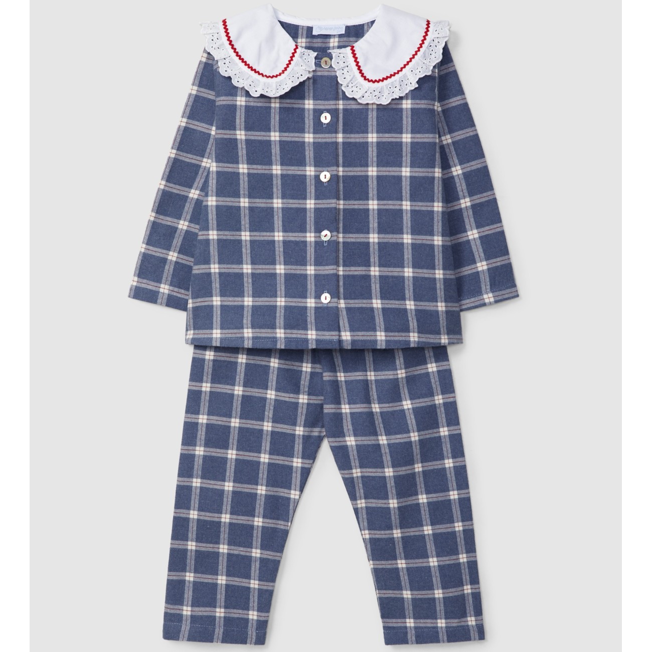 Pyjamas Check English Embroidery & Rickrack Collar