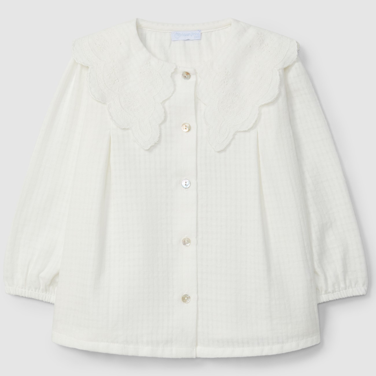 Textured Fabric Blouse W/ English Embroidery Collar