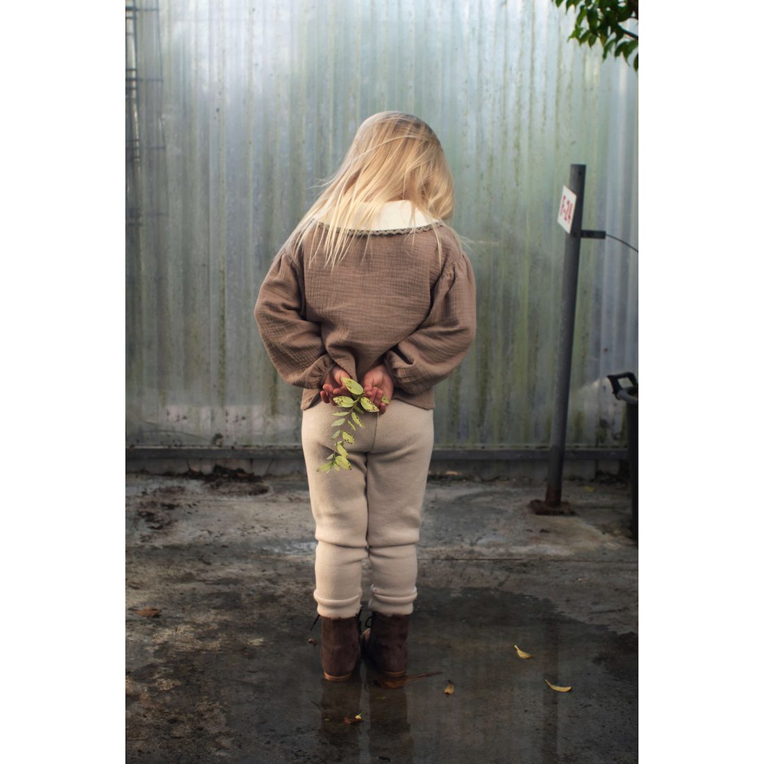 Blouse W/ Embroidered Neckline & Leggings