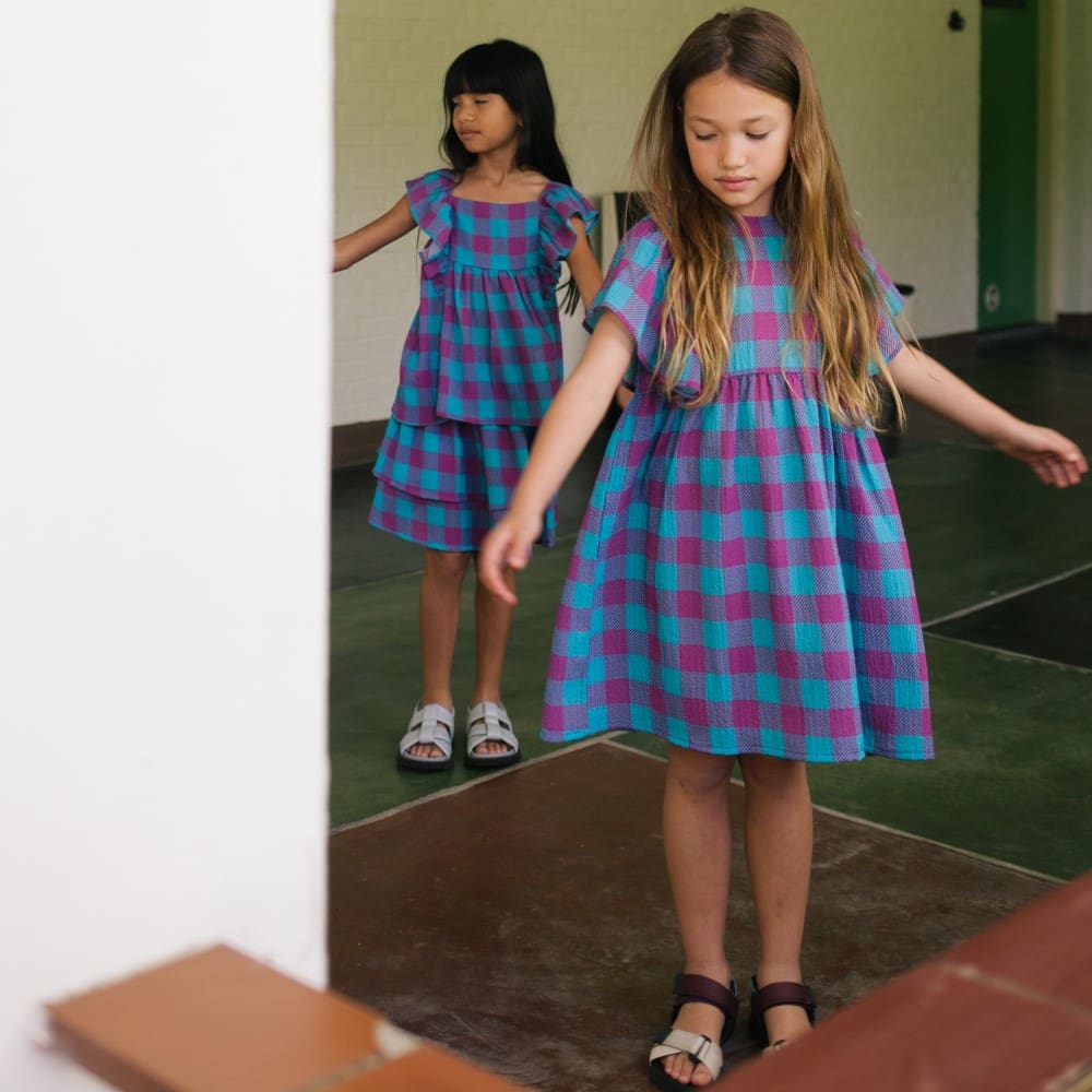 Sandy Checked Dress Purblish Blue