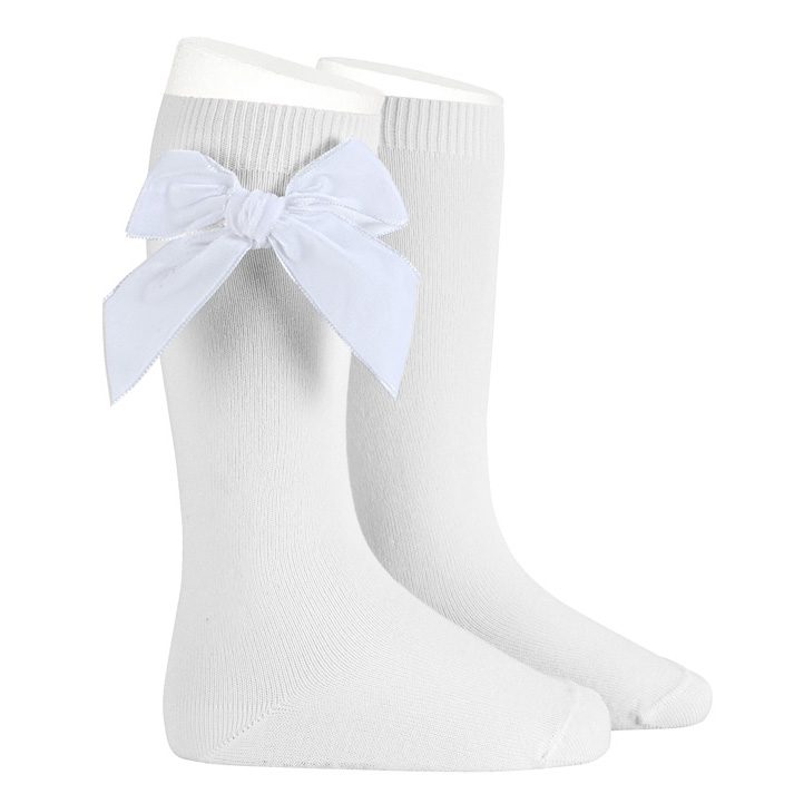 2489/2 Side Velvet Bow Knee-high Socks  | White (200)