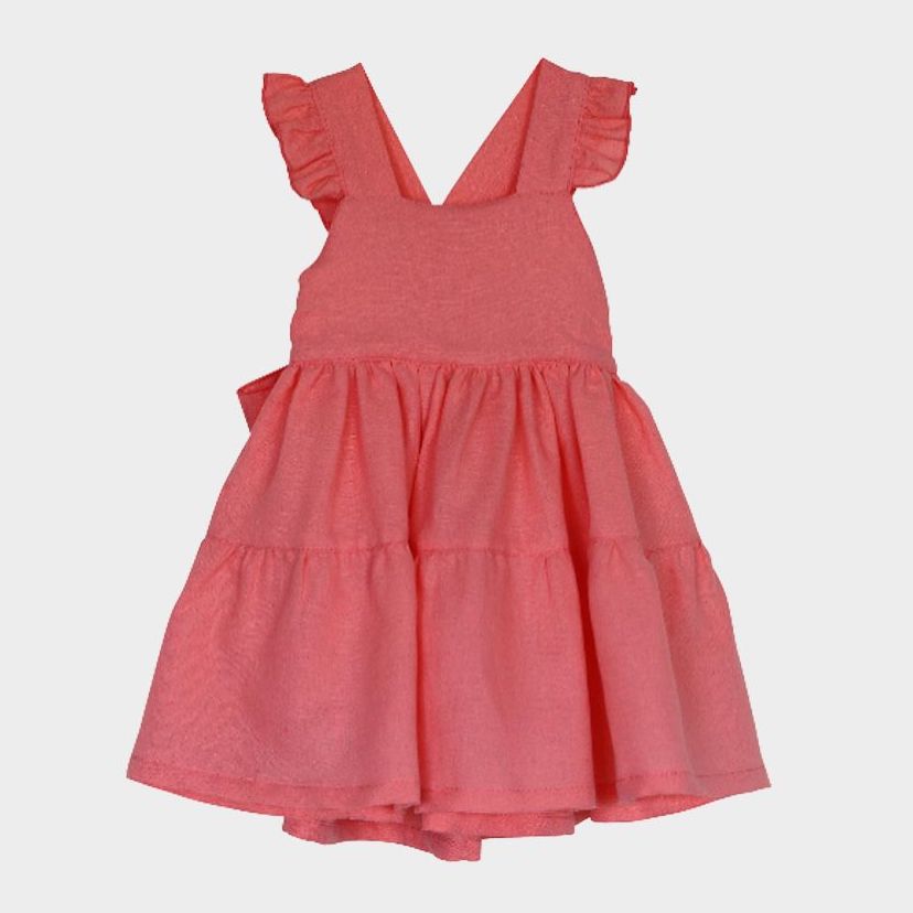 Coral Linen W/ Bow On The Back Dress