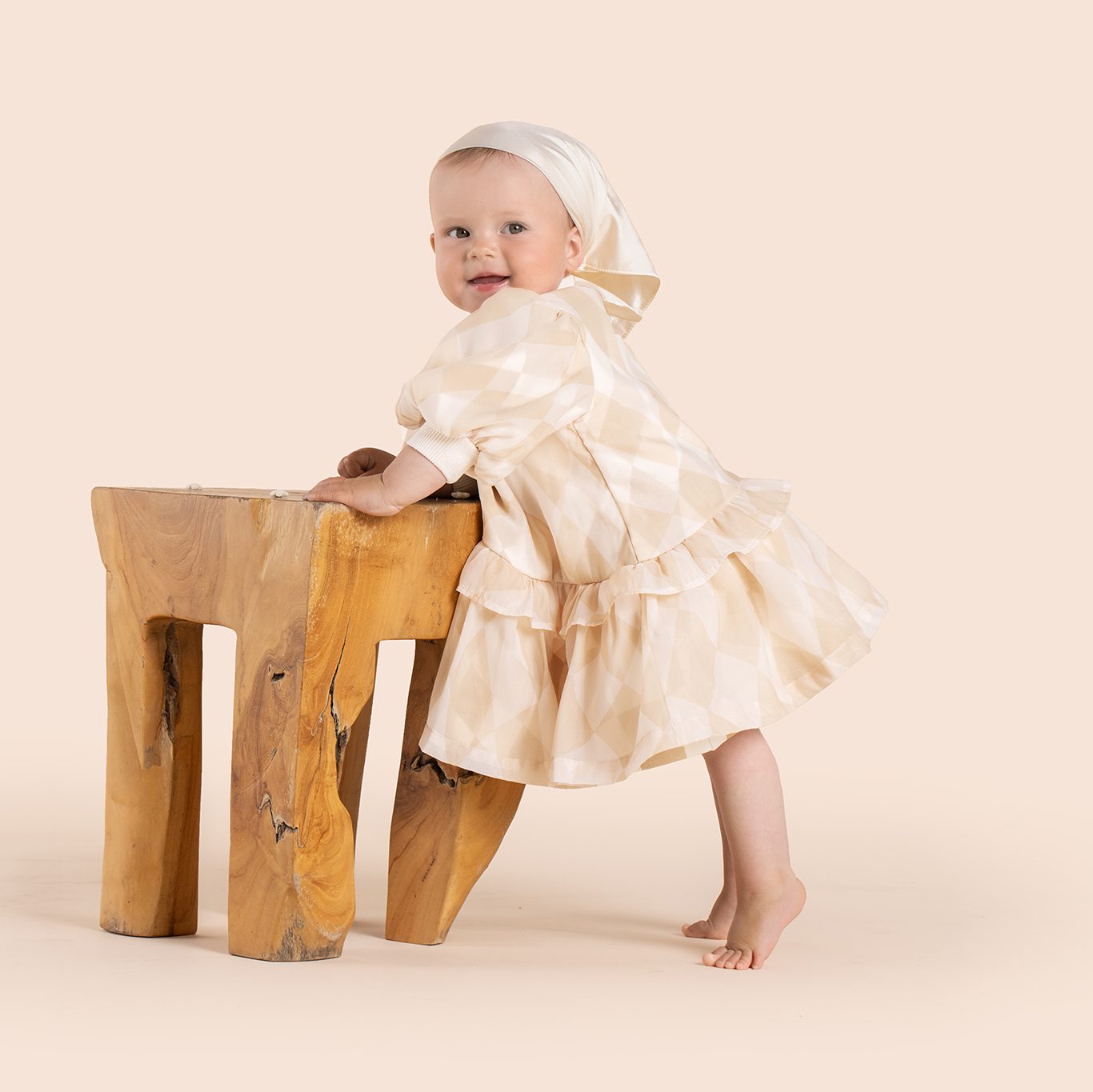 Baby Terry and Organza Dress l Beige