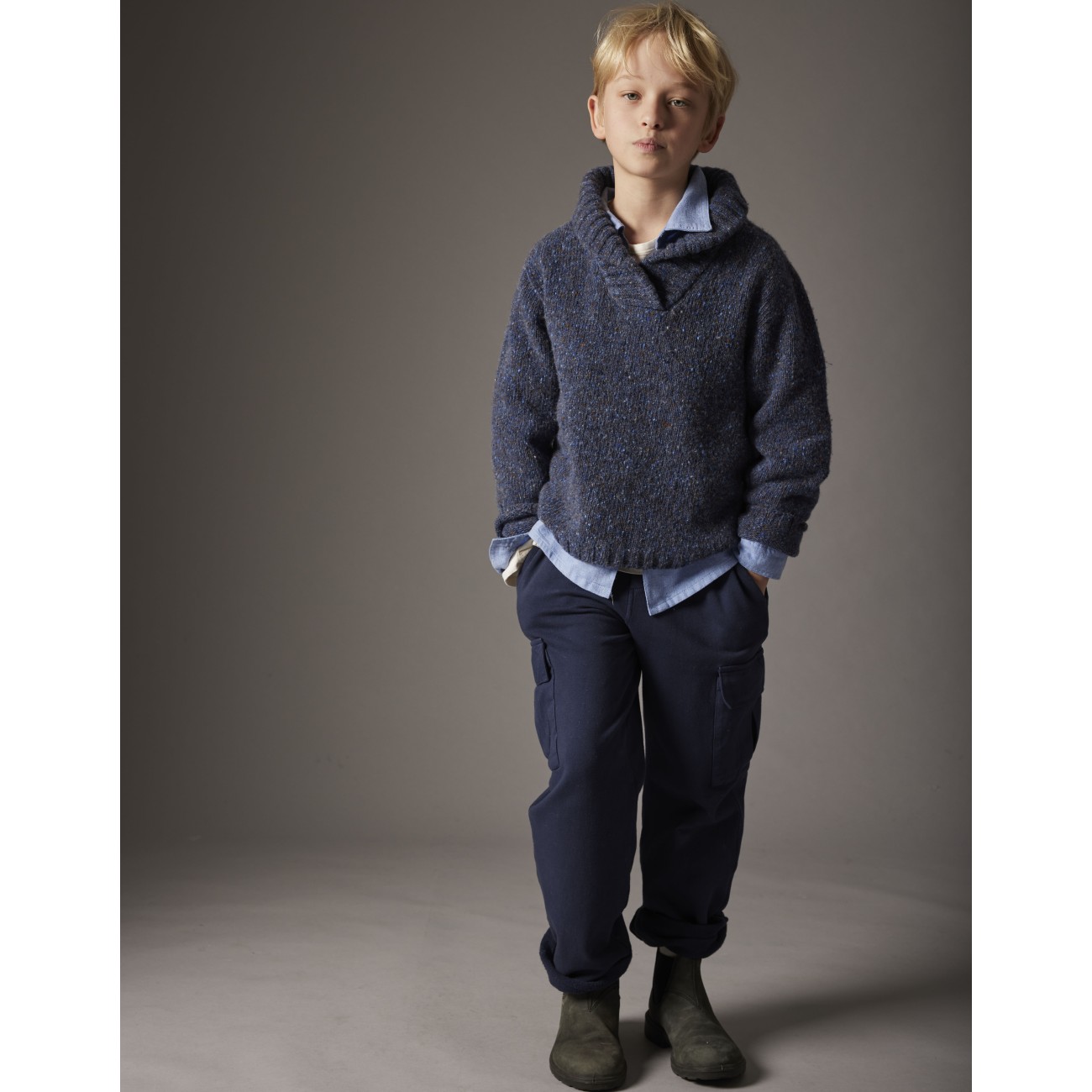 Tweed Tricot Collar Sweater Blue