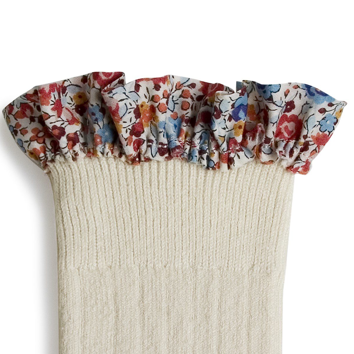 Elisabeth Liberty Ruffle Ribbed Knee-high Socks | Doux Agneaux