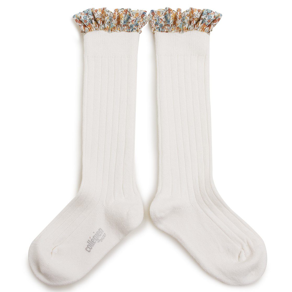 Elisabeth Liberty Ruffle Ribbed Knee-high Socks | Blanc Neige