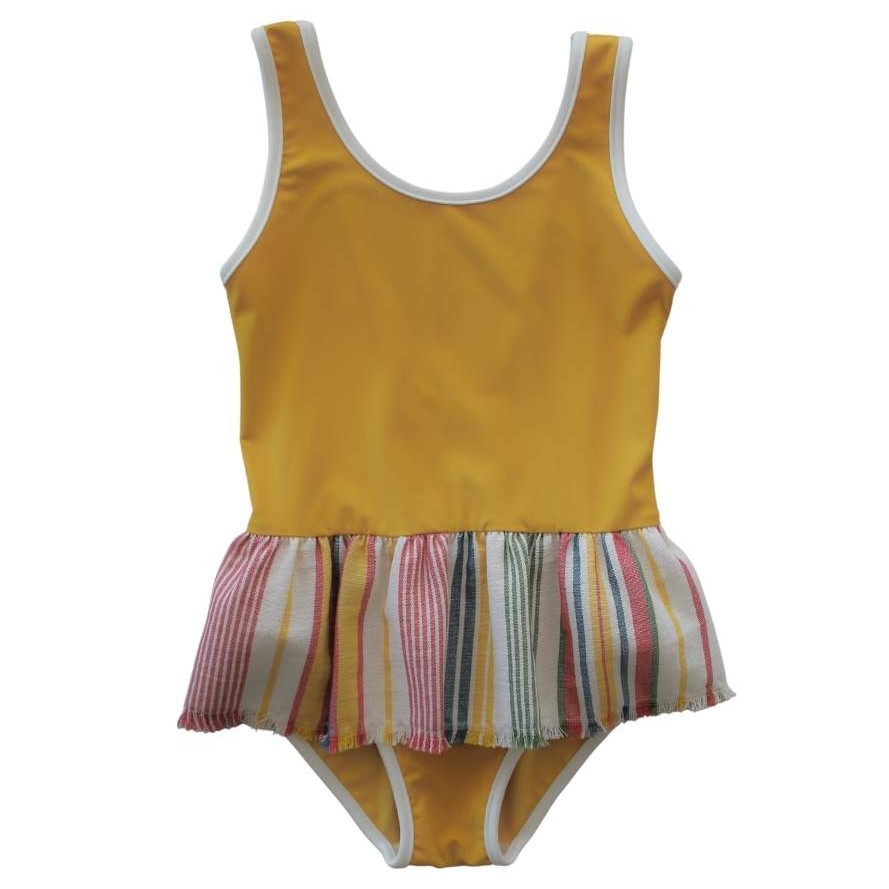 Swimsuit | Striped Ruffle Curry