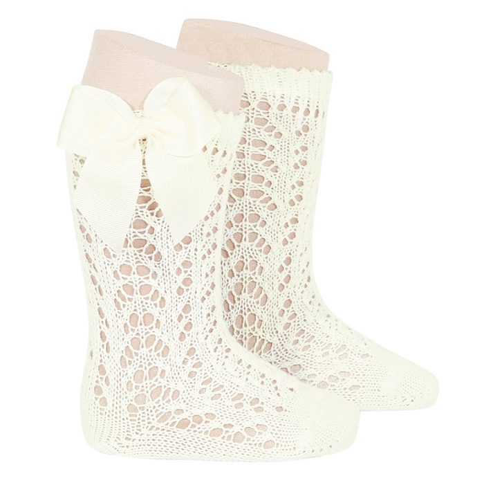 Openwork Bow Knee High Socks | Beige (303)