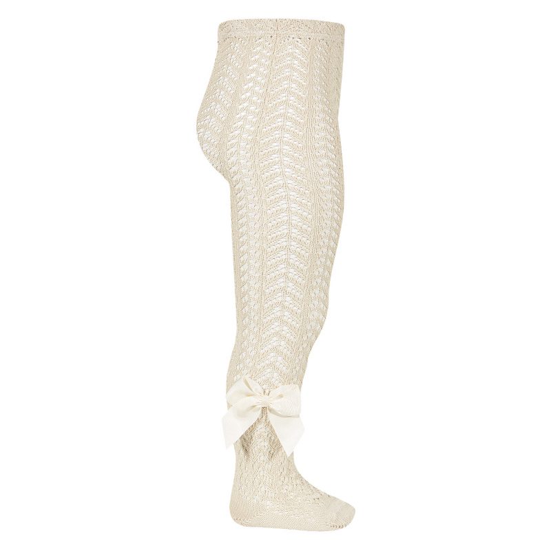 Openwork Perle Tights W/ Side Grossgrain Bow | Linen (304)