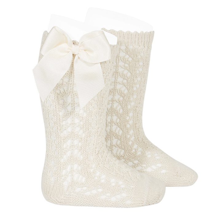 Openwork Bow Knee High Socks | Linen (304)
