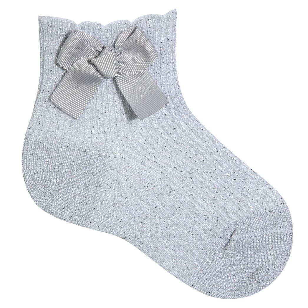 3351/4 Fine Rib Bright Socks W/ Side Grosgrain Bow | Silver 213