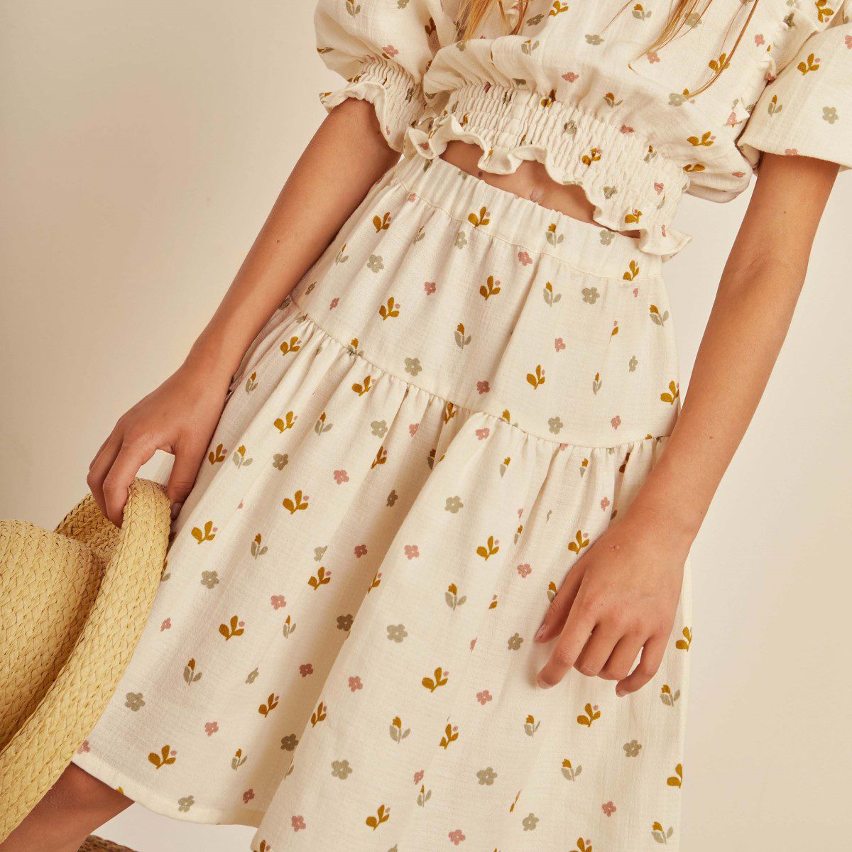 Mia Muslin Flower Blouse & Skirt | Set