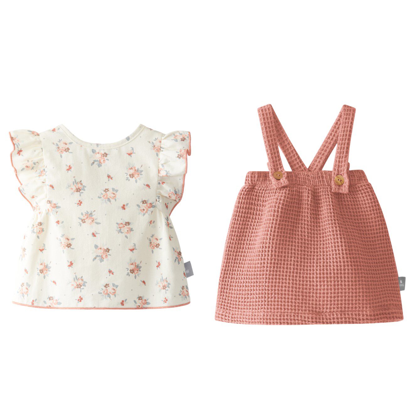 Waffle Suspender Skirt & Flowers Blouse