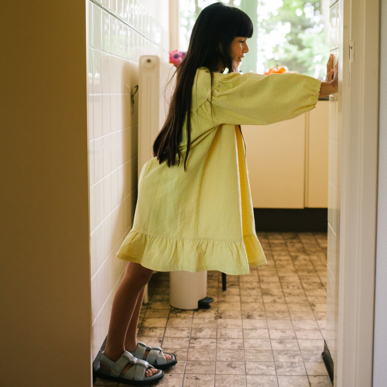 Bold Checked Dress Cozy Yellow