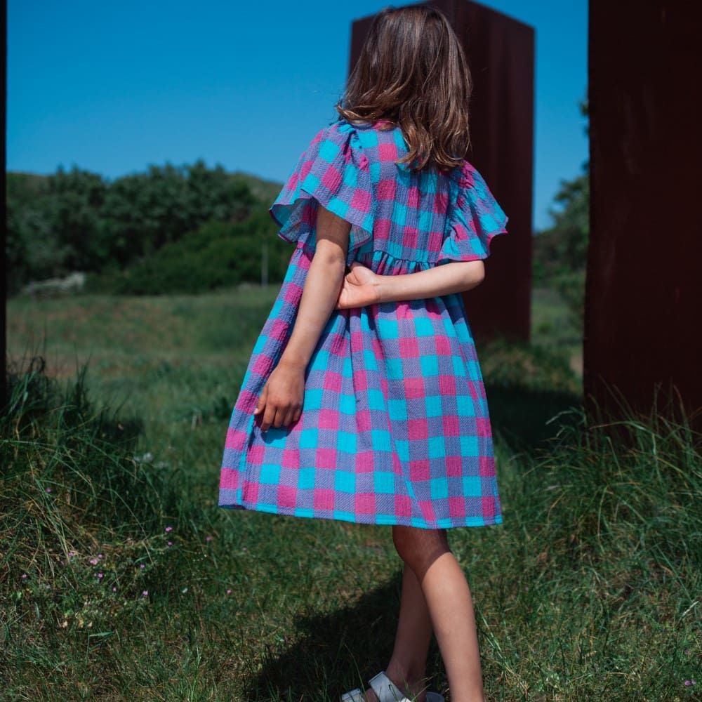 Sandy Checked Dress Purblish Blue