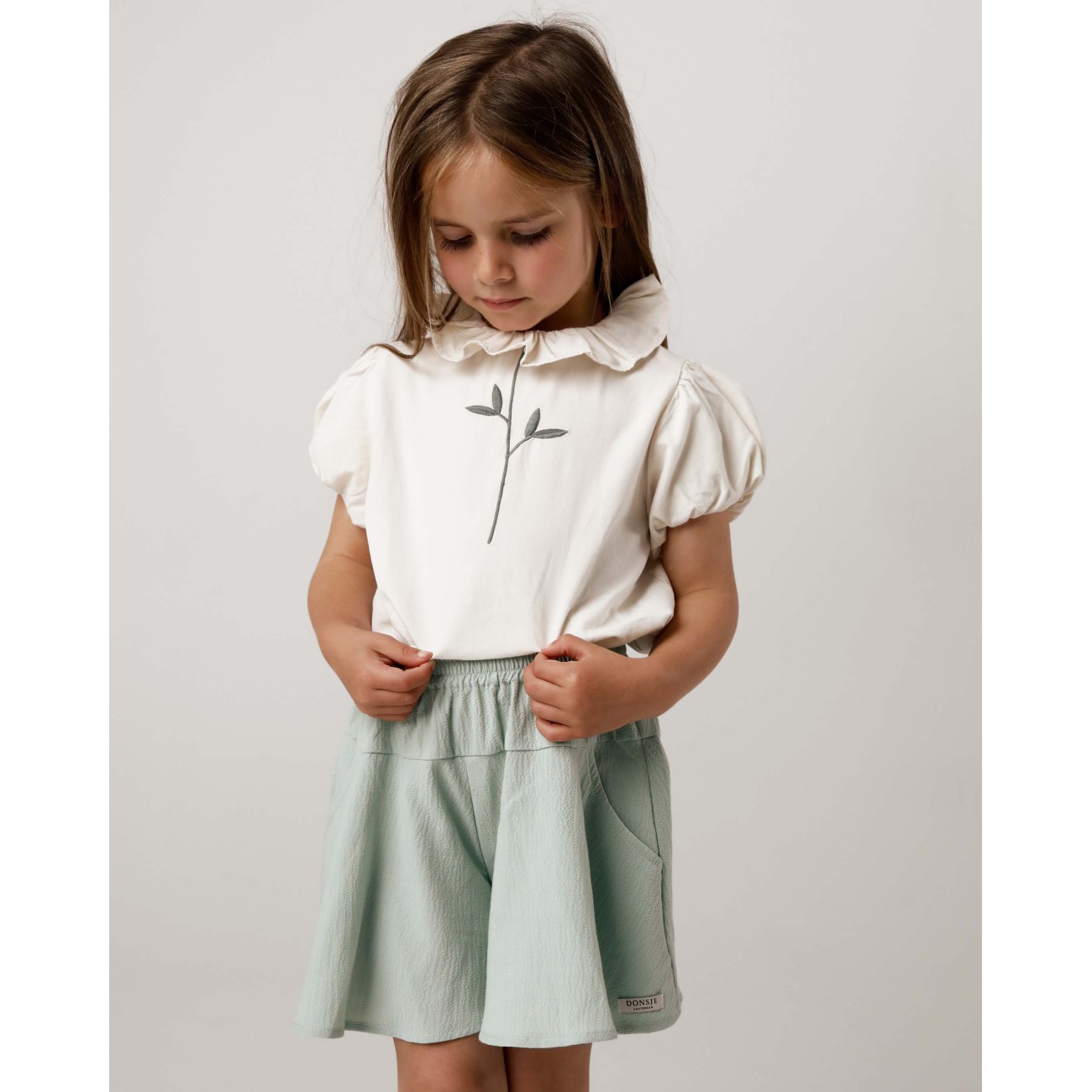 Warm White Sennie Blouse &  Frosted Green Assane Shorts