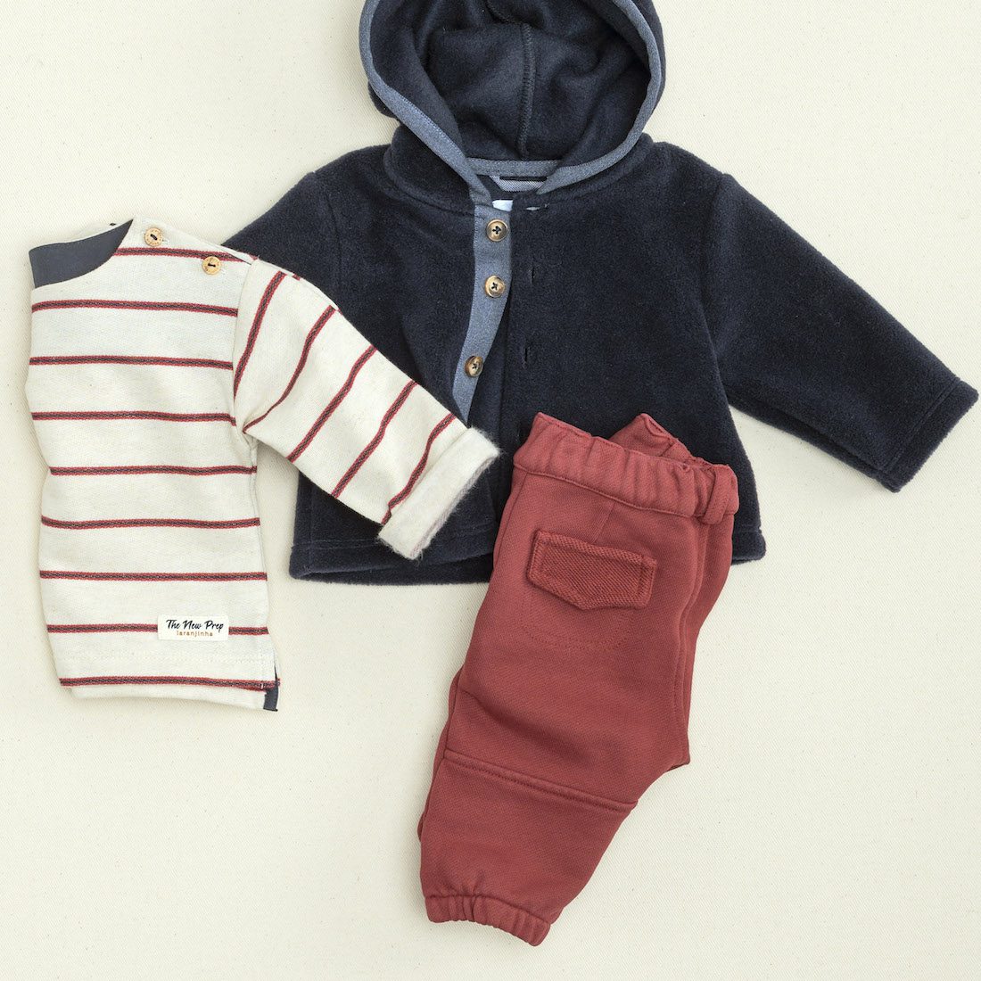 Striped L/S & Plush Chinos W/ Elastic Cuffs