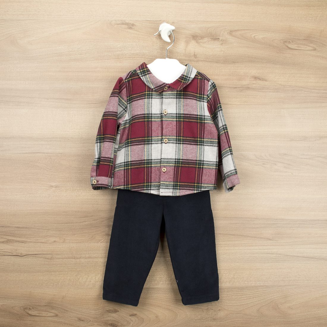 Red Tartan Shirt & Navy Pants