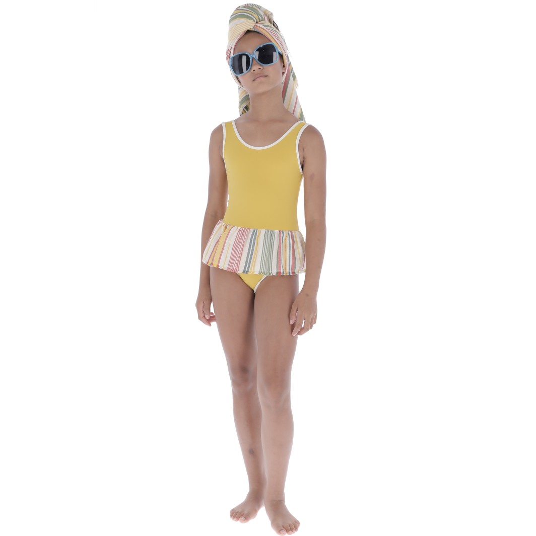 Swimsuit | Striped Ruffle Curry