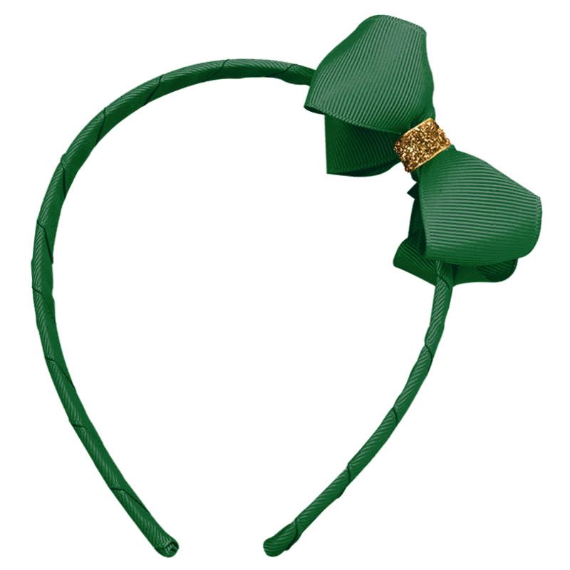 Large Boutique Bow Hairband | Forest Green & Gold