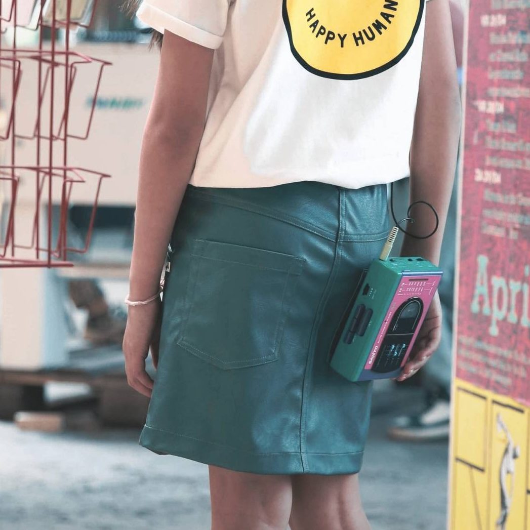 Metallic Green Leather Skirt