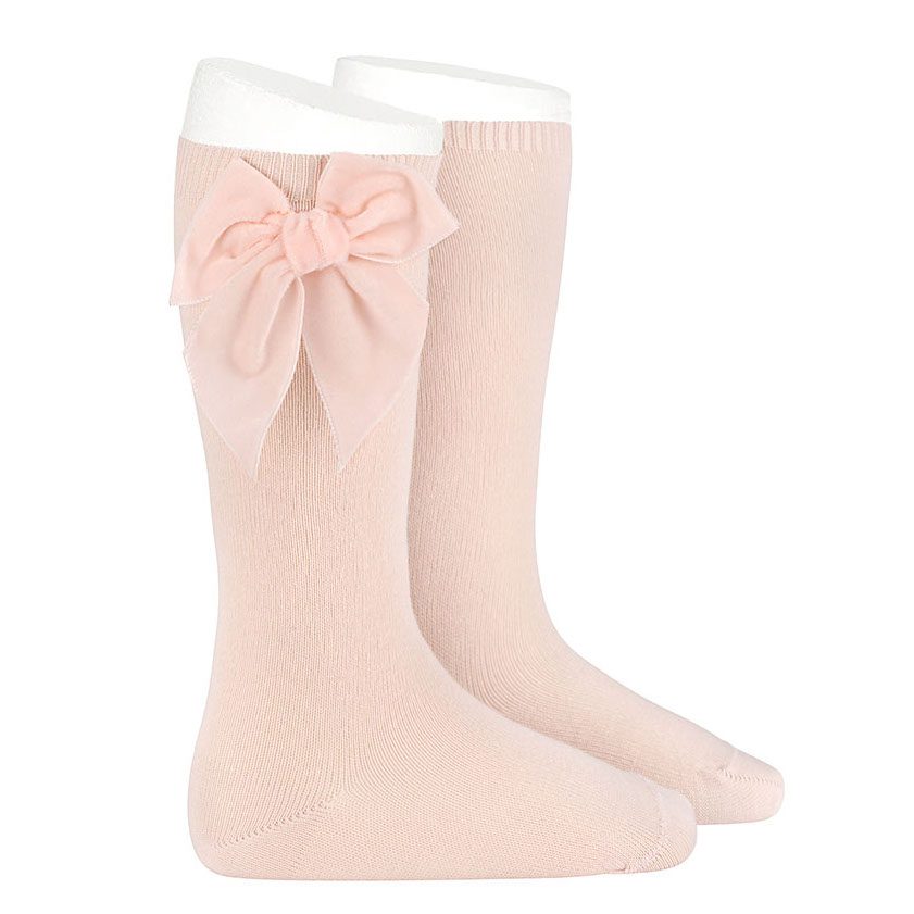 2489/2 Side Velvet Bow Knee-high Socks | Nude 674