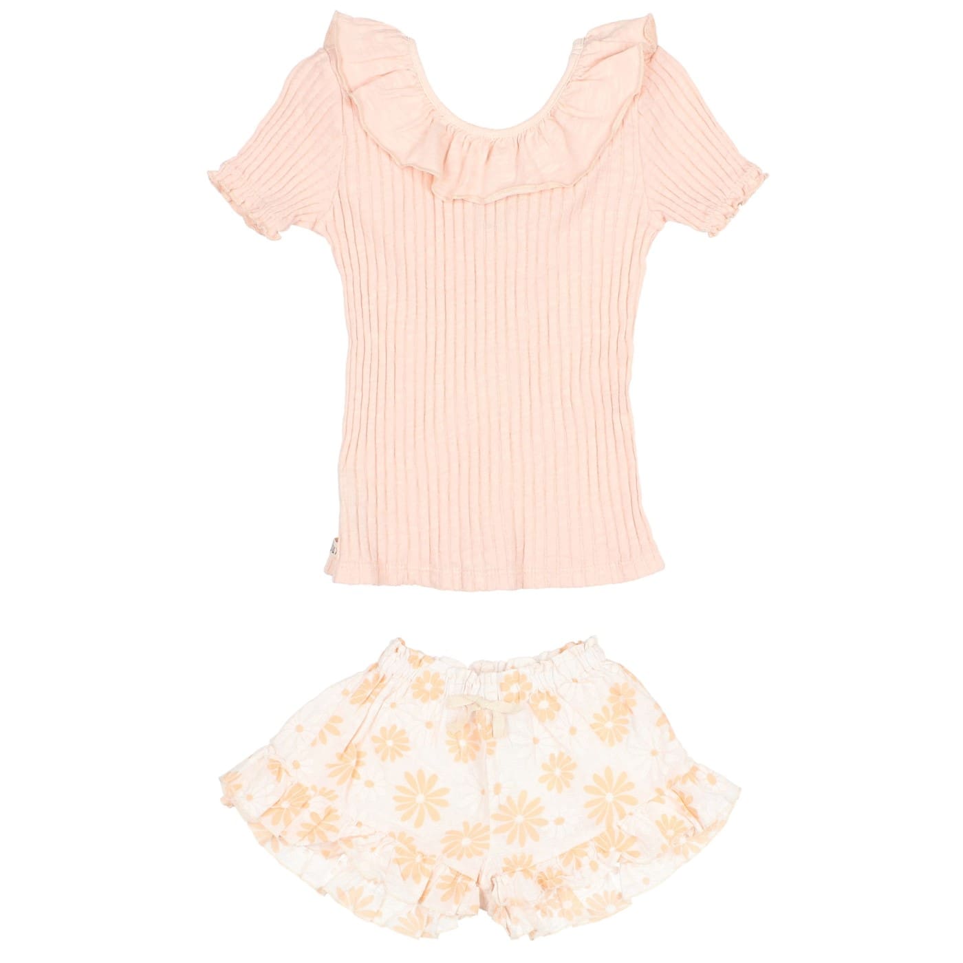 Rib Collar Tshirt & Daisy Shorts | Light Pink/Talc