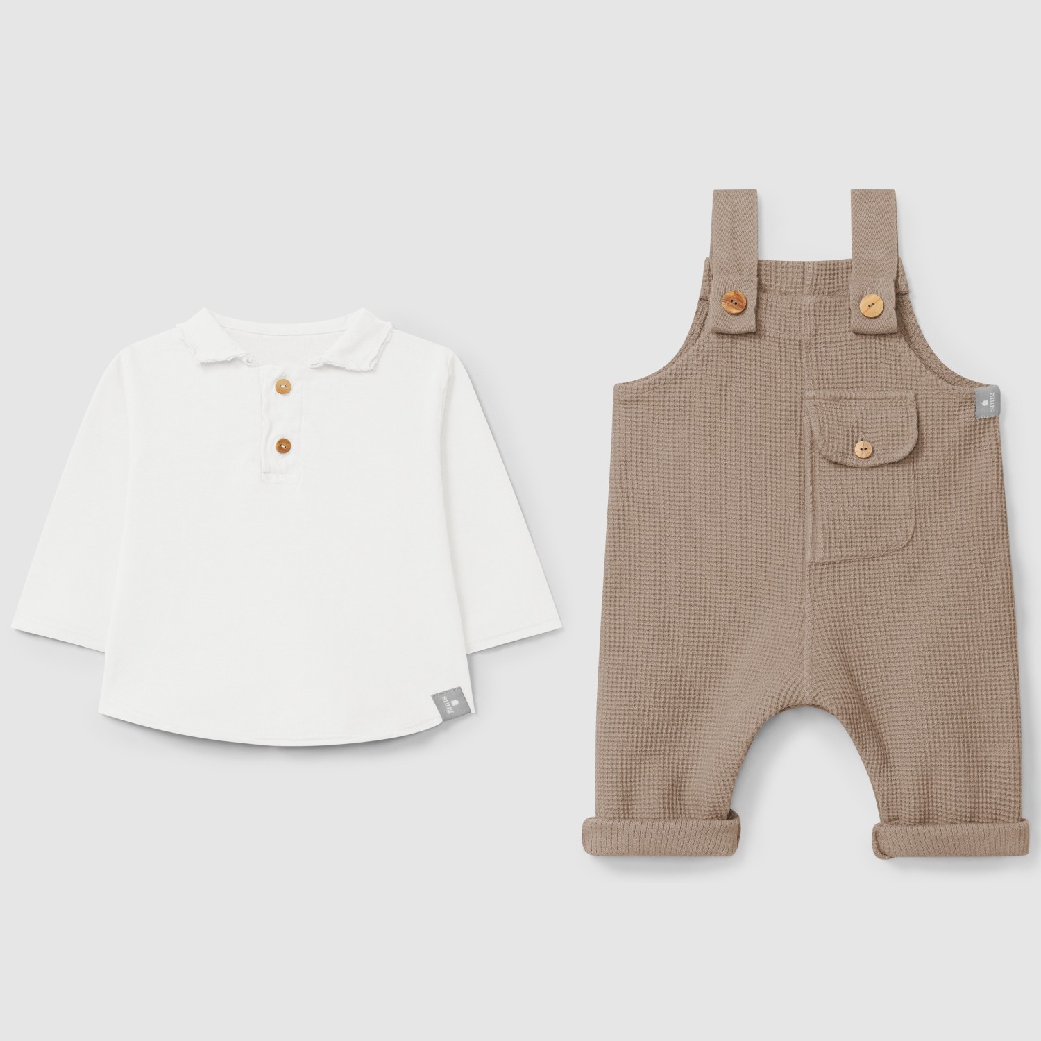 Dungarees Waffle Taupe & Long Sleeve W/ Collar