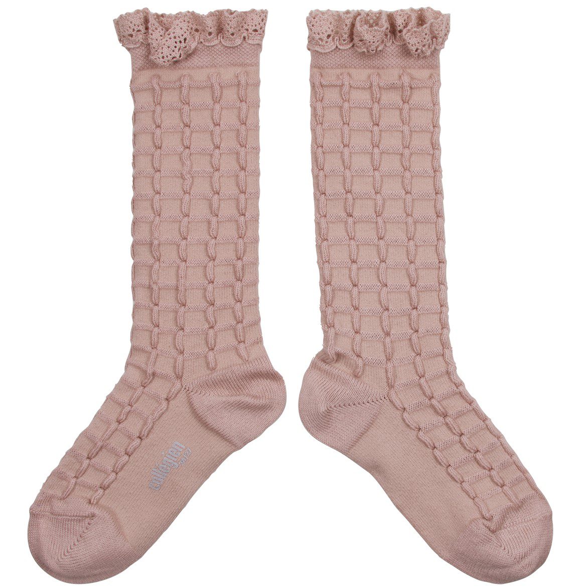 Coralie Textured Checked-knit Knee-high Socks | Vieux Rose